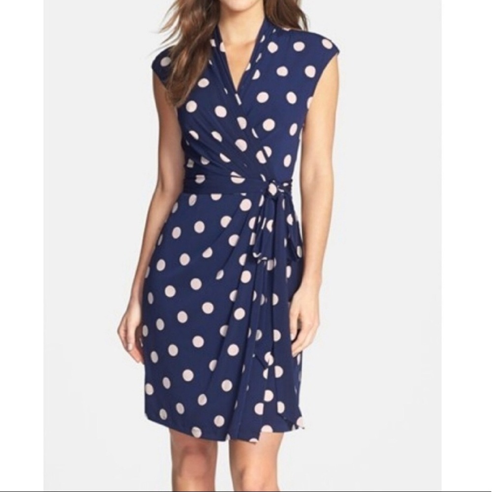 Eliza J Polka Dot Belted Fit And Glare Dress
